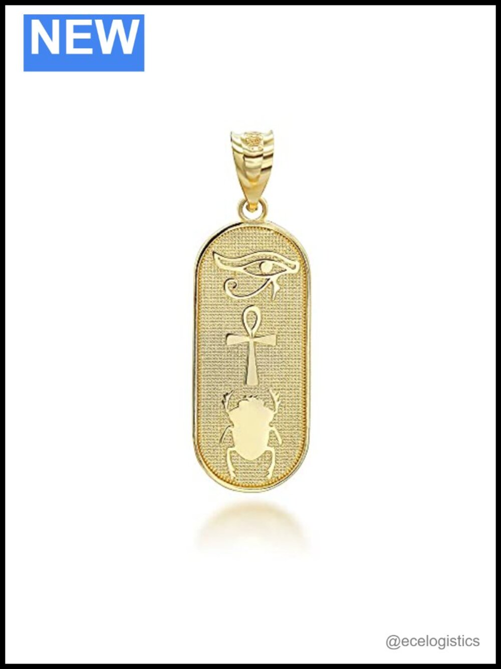 14K Gold Ankh Cross Eye of Horus Scarab Pendant